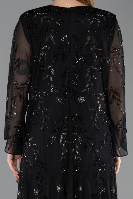 Robe De Soirée Grande Taille Longue Mousseline Noir ABU6176