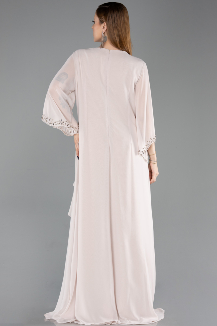 Robe De Soirée Grande Taille Longue Mousseline Beige ABU6177
