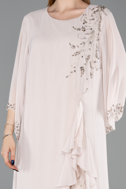 Robe De Soirée Grande Taille Longue Mousseline Beige ABU6177