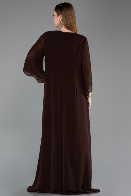 Robe De Soirée Grande Taille Longue Mousseline Brun ABU6177
