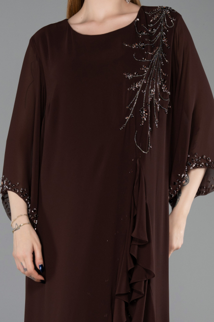 Robe De Soirée Grande Taille Longue Mousseline Brun ABU6177