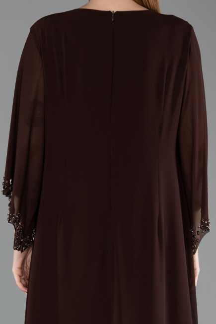 Robe De Soirée Grande Taille Longue Mousseline Brun ABU6177
