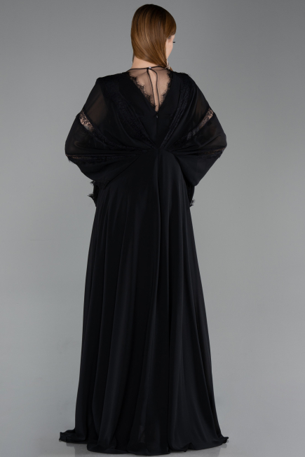 Robe De Soirée Grande Taille Longue Mousseline Noir ABU6178