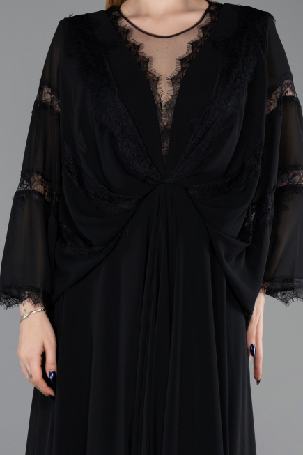Robe De Soirée Grande Taille Longue Mousseline Noir ABU6178