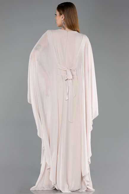 Robe de Soirée Grande Taille Longue Mousseline Beige ABU6180
