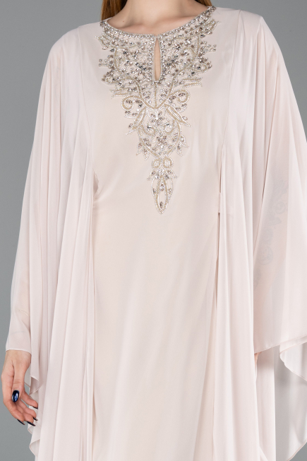 Robe de Soirée Grande Taille Longue Mousseline Beige ABU6180