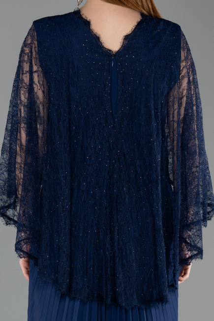 Robe De Soirée Grande Taille Longue Mousseline Bleu Marine ABU6181