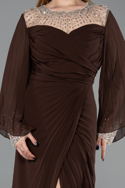 Robe De Soirée Grande Taille Longue Mousseline Brun ABU6182