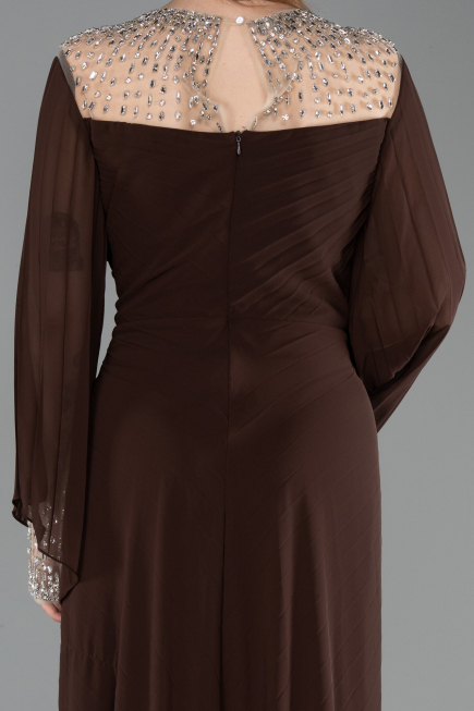 Robe De Soirée Grande Taille Longue Mousseline Brun ABU6182