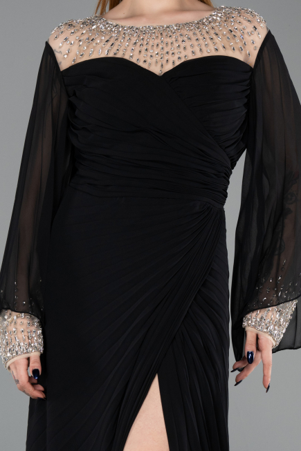 Robe De Soirée Grande Taille Longue Mousseline Noir ABU6182