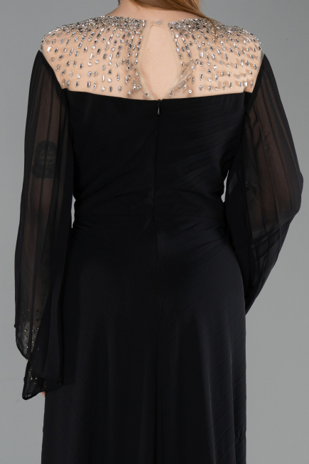 Robe De Soirée Grande Taille Longue Mousseline Noir ABU6182