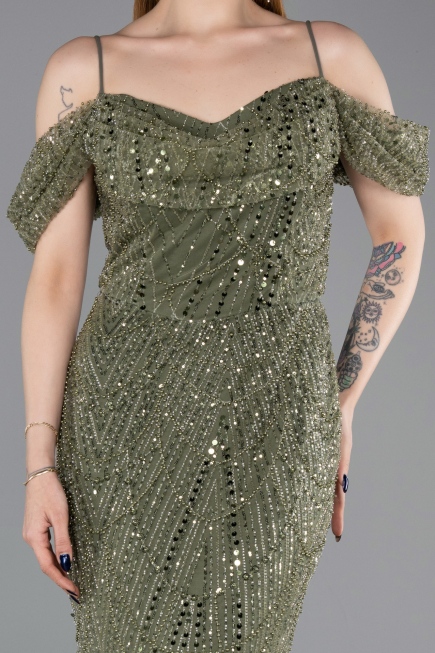 Robe de Soirée Longue Perlé Kaki ABU6190