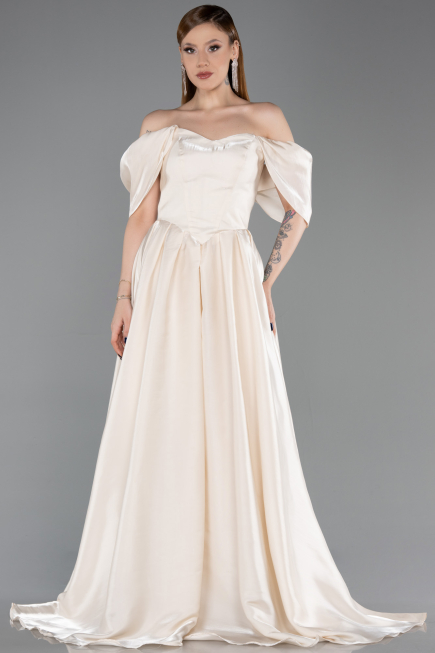 Robe de Soirée Longue Beige ABU6191