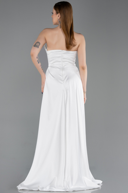 Robe de Soirée Longue Satin Blanc ABU6193