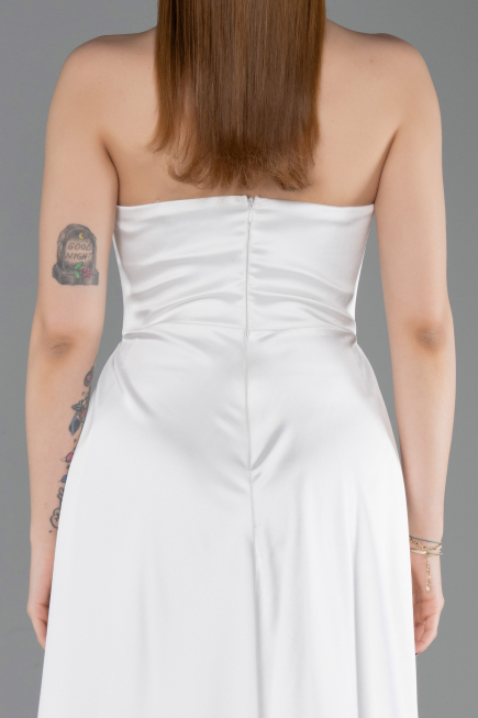 Robe de Soirée Longue Satin Blanc ABU6193