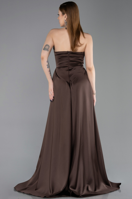 Robe de Soirée Longue Satin Brun ABU6193