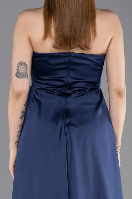 Robe de Soirée Longue Satin Bleu Marine ABU6193