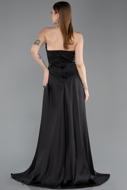 Robe de Soirée Longue Satin Noir ABU6193