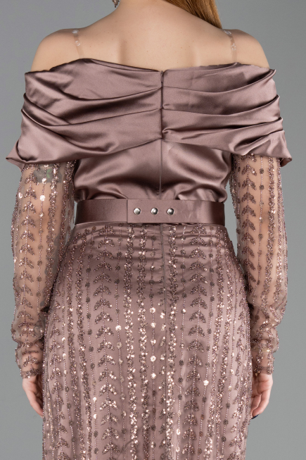 Robe de Soirée Longue Perlé Cuivre ABU6186