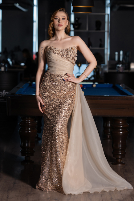 Robe de Soirée Longue Squameuse Or ABU6173
