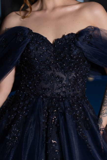 Robe De Soirée De Créateur Longue Bleu Marine ABU3600