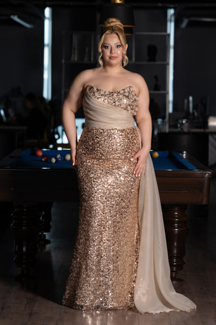 Robe De Fiançailles Grande Taille Longue Squameuse Or ABU6174