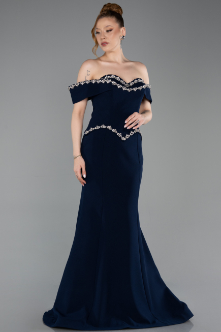 Robe Queue de Poisson Longue Bleu Marine ABU6198