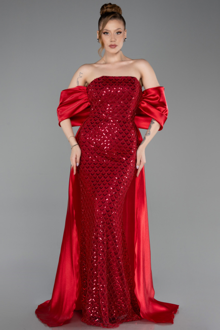 Robe De Soirée Perlé Longue Rouge ABU5234