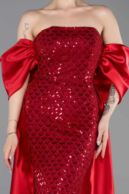 Robe De Soirée Perlé Longue Rouge ABU5234