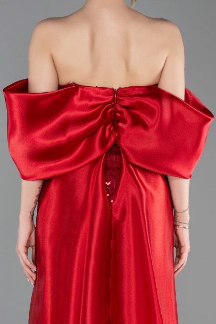 Robe De Soirée Perlé Longue Rouge ABU5234