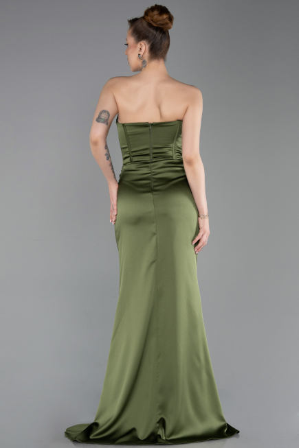 Robe de Soirée Longue Satin Kaki ABU6200
