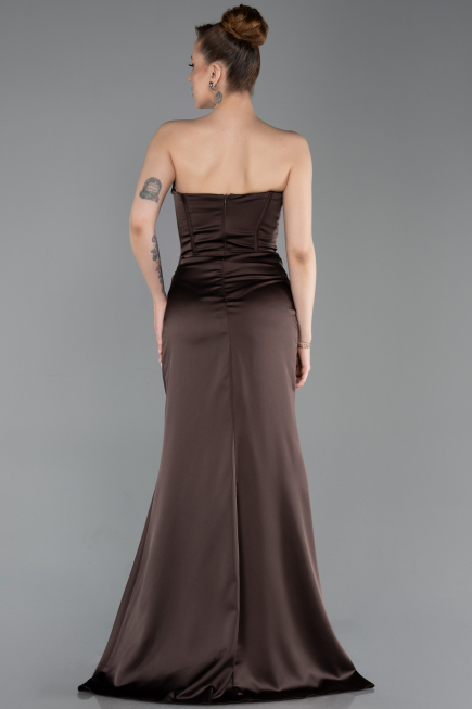 Robe de Soirée Longue Satin Brun ABU6200