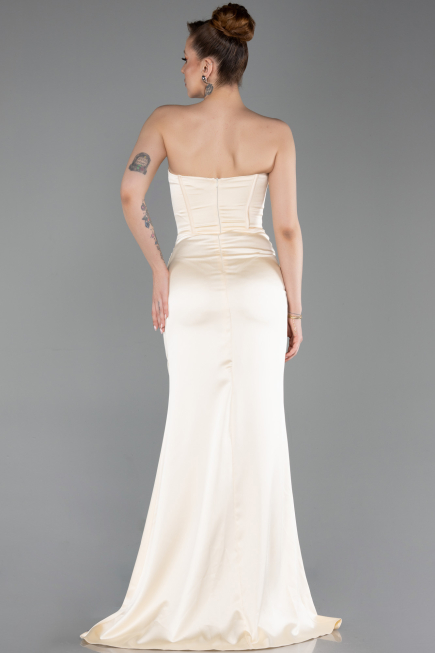Robe de Soirée Longue Satin Jaune ABU6200