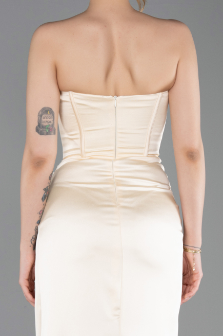 Robe de Soirée Longue Satin Jaune ABU6200