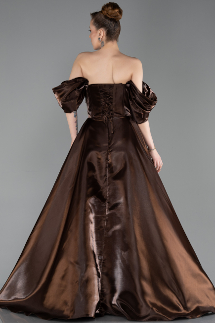 Robe de Soirée Longue Satin Brun ABU6201