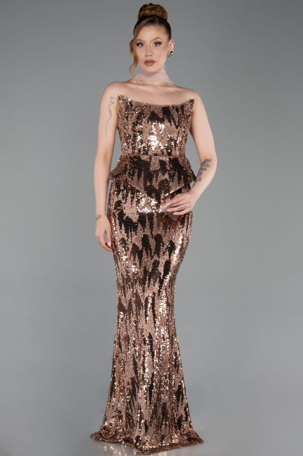 Robe de Soirée Longue Squameuse Cuivre ABU6202