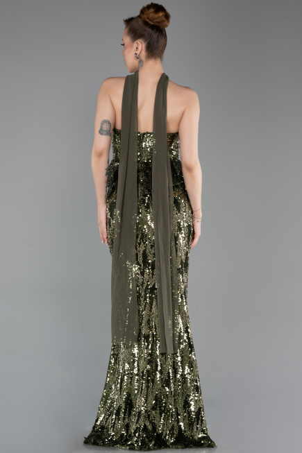 Robe de Soirée Longue Squameuse Kaki ABU6202
