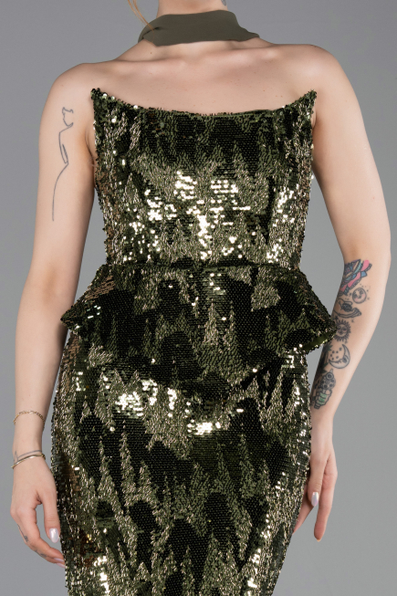 Robe de Soirée Longue Squameuse Kaki ABU6202
