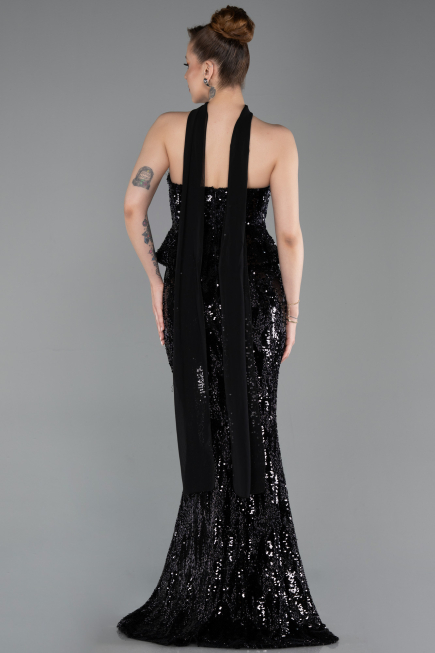 Robe de Soirée Longue Squameuse Noir ABU6202