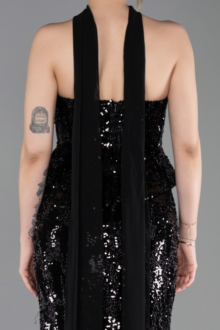 Robe de Soirée Longue Squameuse Noir ABU6202