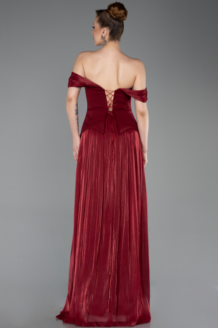 Robe de Soirée Longue Mousseline Rouge Bordeaux ABU6203