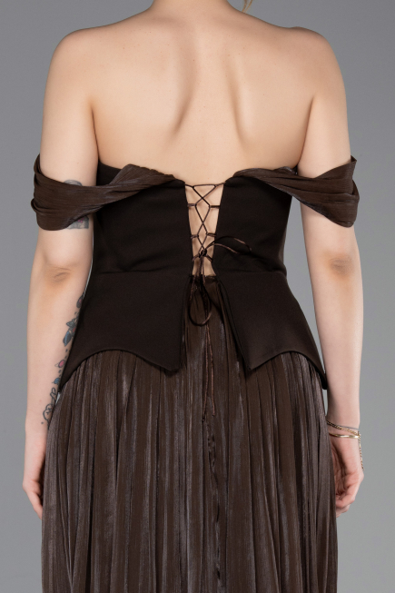 Robe de Soirée Longue Mousseline Brun ABU6203