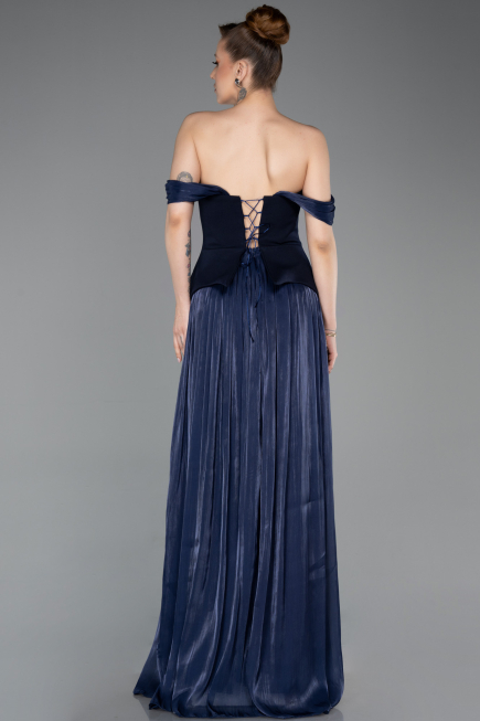 Robe de Soirée Longue Mousseline Bleu Marine ABU6203