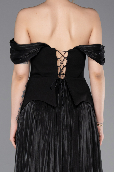 Robe de Soirée Longue Mousseline Noir ABU6203