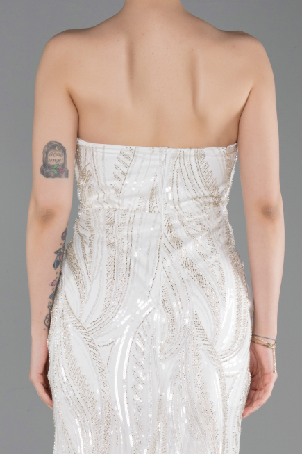Robe de Soirée Longue Perlé Blanc ABU6205
