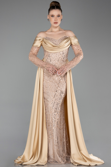Robe de Soirée Longue Perlé Or ABU5934