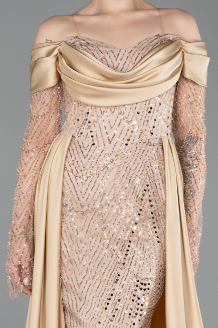 Robe de Soirée Longue Perlé Or ABU5934