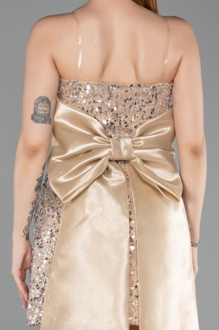 Robe de Cérémonie Courte Squameuse Or ABK2556