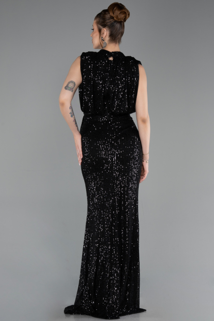 Robe de Soirée Longue Squameuse Noir ABU2752