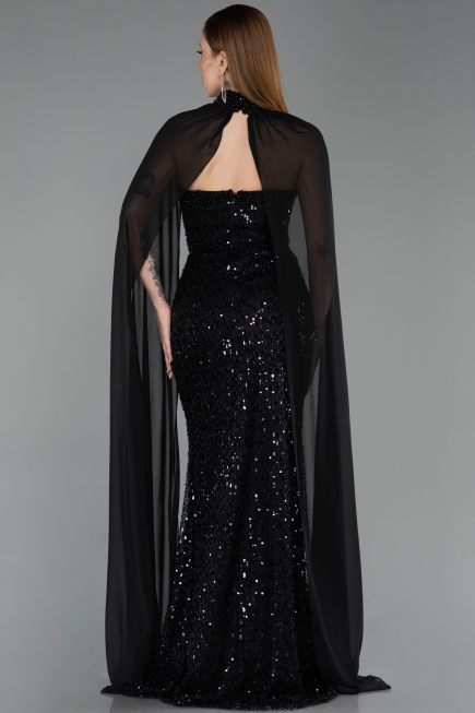 Robe de Soirée Longue Perlé Noir ABU6236